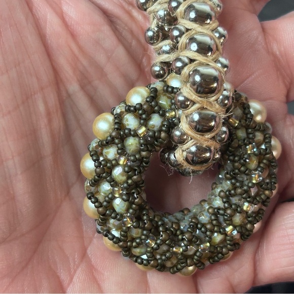 Artisan Bohemian Vintage Beaded Donut Pendant Jute Braided‎ Statement Necklace - Picture 7 of 16